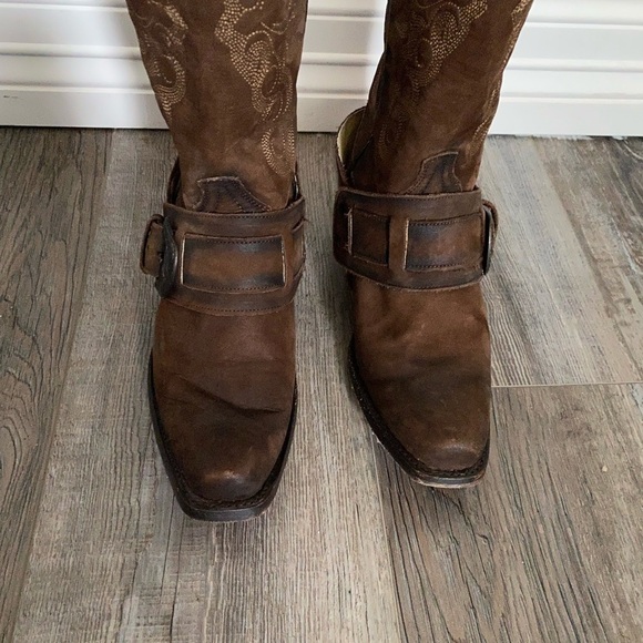 Rudel Womens Brown Leather Western Cowboy Harness Buckle Boots Square Toe 4.5E - Picture 5 of 12